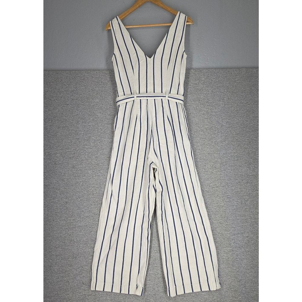 MADEWELL WOMEN'S CASUAL STRIPED WIDE‑LEG JUMPSUIT – SIZE M – WHITE/NAVY STRIPES - Picture 2 of 12